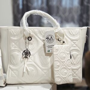 Valentino Orlandi Cream Quilted Tote Bag